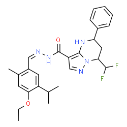 ChemSpider 2D Image | 7-(Difluoromethyl)-N'-[(Z)-(4-ethoxy-5-isopropyl-2-methylphenyl)methylene]-5-phenyl-4,5,6,7-tetrahydropyrazolo[1,5-a]pyrimidine-3-carbohydrazide | C27H31F2N5O2
