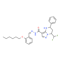 ChemSpider 2D Image | 7-(Difluoromethyl)-N'-{(Z)-[2-(hexyloxy)phenyl]methylene}-5-phenyl-4,5,6,7-tetrahydropyrazolo[1,5-a]pyrimidine-3-carbohydrazide | C27H31F2N5O2