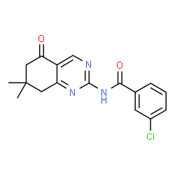 ChemSpider 2D Image | benzamide, 3-chloro-N-(5,6,7,8-tetrahydro-7,7-dimethyl-5-oxo-2-quinazolinyl)- | C17H16ClN3O2