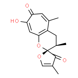 ChemSpider 2D Image | (2R,3R)-8-Hydroxy-3,4',5-trimethyl-3,4-dihydro-3'H,7H-spiro[cyclohepta[b]pyran-2,2'-furan]-3',7-dione | C16H16O5