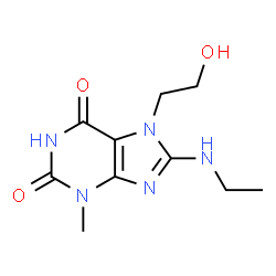 ChemSpider 2D Image | 2H-purin-2-one, 8-(ethylamino)-3,7-dihydro-6-hydroxy-7-(2-hydroxyethyl)-3-methyl- | C10H15N5O3