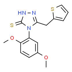 ChemSpider 2D Image | 4-(2,5-Dimethoxyphenyl)-5-(2-thienylmethyl)-4H-1,2,4-triazole-3-thiol | C15H15N3O2S2
