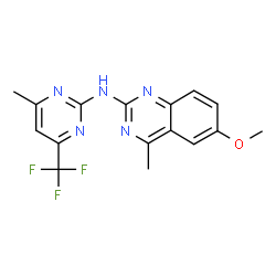 ChemSpider 2D Image | 2-quinazolinamine, 6-methoxy-4-methyl-N-[4-methyl-6-(trifluoromethyl)-2-pyrimidinyl]- | C16H14F3N5O