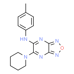 ChemSpider 2D Image | 6-(1-piperidyl)-N-(p-tolyl)-[1,2,5]oxadiazolo[3,4-e]pyrazin-5-amine | C16H18N6O