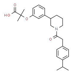 ChemSpider 2D Image | 2-(3-{1-[(4-Isopropylphenyl)acetyl]-3-piperidinyl}phenoxy)-2-methylpropanoic acid | C26H33NO4