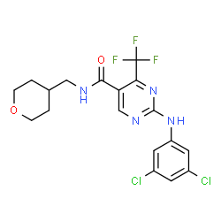 ChemSpider 2D Image | 2-[(3,5-Dichlorophenyl)amino]-N-(tetrahydro-2H-pyran-4-ylmethyl)-4-(trifluoromethyl)-5-pyrimidinecarboxamide | C18H17Cl2F3N4O2