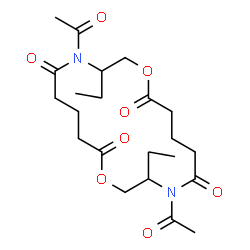 ChemSpider 2D Image | 4,13-Diacetyl-3,12-diethyl-1,10-dioxa-4,13-diazacyclooctadecane-5,9,14,18-tetrone | C22H34N2O8
