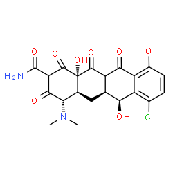 ChemSpider 2D Image | (4S,4aS,5aS,6S,12aS)-7-Chloro-4-(dimethylamino)-6,10,12a-trihydroxy-1,3,11,12-tetraoxo-1,2,3,4,4a,5,5a,6,11,11a,12,12a-dodecahydro-2-tetracenecarboxamide | C21H21ClN2O8