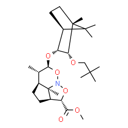 ChemSpider 2D Image | Methyl (2S,2aS,4aS,5S,6S,7bR)-6-{[(1S,2R,3S,4R)-3-(2,2-dimethylpropoxy)-4,7,7-trimethylbicyclo[2.2.1]hept-2-yl]oxy}-5,7b-dimethyloctahydro-1,7-dioxa-7a-azacyclopenta[cd]indene-2-carboxylate | C27H45NO6