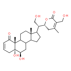 ChemSpider 2D Image | (5alpha,6beta,8xi,9xi,14xi,17xi,22R)-5,6,21,27-Tetrahydroxy-22,26-epoxyergosta-2,24-diene-1,26-dione | C28H40O7