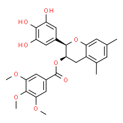 ChemSpider 2D Image | (2R,3R)-5,7-Dimethyl-2-(3,4,5-trihydroxyphenyl)-3,4-dihydro-2H-chromen-3-yl 3,4,5-trimethoxybenzoate | C27H28O9