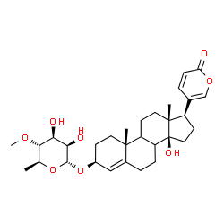 ChemSpider 2D Image | (3beta,8xi,9xi)-3-[(6-Deoxy-4-O-methyl-alpha-L-mannopyranosyl)oxy]-14-hydroxybufa-4,20,22-trienolide | C31H44O8