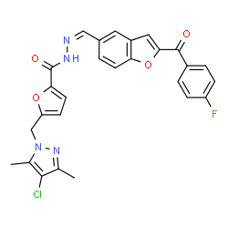 ChemSpider 2D Image | 5-[(4-Chloro-3,5-dimethyl-1H-pyrazol-1-yl)methyl]-N'-{(Z)-[2-(4-fluorobenzoyl)-1-benzofuran-5-yl]methylene}-2-furohydrazide | C27H20ClFN4O4