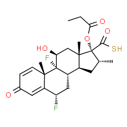 ChemSpider 2D Image | (6alpha,11beta,16alpha,17alpha)-6,9-Difluoro-11-hydroxy-16-methyl-3-oxo-17-(propionyloxy)androsta-1,4-diene-17-carbothioic S-acid | C24H30F2O5S