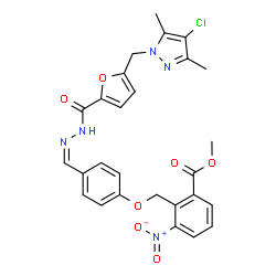 ChemSpider 2D Image | Methyl 2-({4-[(Z)-({5-[(4-chloro-3,5-dimethyl-1H-pyrazol-1-yl)methyl]-2-furoyl}hydrazono)methyl]phenoxy}methyl)-3-nitrobenzoate | C27H24ClN5O7