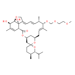 ChemSpider 2D Image | (1'R,2R,4'S,5S,6R,8'R,10'E,12'S,13'S,14'E,16'E,20'R,21'R,24'S)-21',24'-Dihydroxy-6-isopropyl-12'-[(2-methoxyethoxy)methoxy]-5,11',13',22'-tetramethyl-3,4,5,6-tetrahydro-2'H-spiro[pyran-2,6'-[3,7,19]tr
ioxatetracyclo[15.6.1.1~4,8~.0~20,24~]pentacosa[10,14,16,22]tetraen]-2'-one | C37H56O10