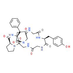 ChemSpider 2D Image | Cyclo(glycyl-L-prolyl-L-phenylalanyl-L-prolylglycyl-L-tyrosylglycyl) | C34H41N7O8