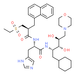 ChemSpider 2D Image | 1-Cyclohexyl-1,2,5-trideoxy-2-({N-[(2S)-3-(ethylsulfonyl)-2-(1-naphthylmethyl)propanoyl]-L-histidyl}amino)-5-(4-morpholinyl)-L-arabinitol | C37H53N5O7S
