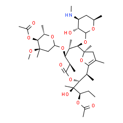 ChemSpider 2D Image | (2S,3S,4R)-6-{[(2S,3R,6R,7S,8S,9R,10R)-3-[(2R,3R)-3-Acetoxy-2-hydroxy-2-pentanyl]-9-{[(3R,4S,6R)-3-hydroxy-6-methyl-4-(methylamino)tetrahydro-2H-pyran-2-yl]oxy}-2,6,8,10,12-pentamethyl-5-oxo-4,13-diox
abicyclo[8.2.1]tridec-1(12)-en-7-yl]oxy}-4-methoxy-2,4-dimethyltetrahydro-2H-pyran-3-yl acetate | C40H67NO14