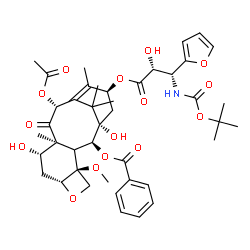 ChemSpider 2D Image | (2alpha,3xi,5beta,7beta,10beta,13alpha)-10-Acetoxy-13-{[(2R,3R)-3-(2-furyl)-2-hydroxy-3-({[(2-methyl-2-propanyl)oxy]carbonyl}amino)propanoyl]oxy}-1,7-dihydroxy-4-methoxy-9-oxo-5,20-epoxytax-11-en-2-yl
 benzoate | C42H53NO15