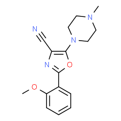 ChemSpider 2D Image | 4-oxazolecarbonitrile, 2-(2-methoxyphenyl)-5-(4-methyl-1-piperazinyl)- | C16H18N4O2