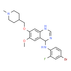 ChemSpider 2D Image | N-(4-Bromo-2-fluorophenyl)-6-methoxy-7-[(1-methyl-4-piperidinyl)methoxy]-1,4-dihydro-4-quinazolinamine | C22H26BrFN4O2