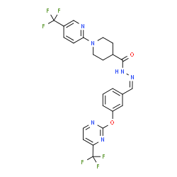 ChemSpider 2D Image | 1-[5-(Trifluoromethyl)-2-pyridinyl]-N'-[(Z)-(3-{[4-(trifluoromethyl)-2-pyrimidinyl]oxy}phenyl)methylene]-4-piperidinecarbohydrazide | C24H20F6N6O2