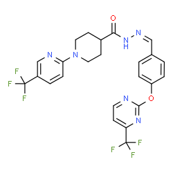 ChemSpider 2D Image | 1-[5-(Trifluoromethyl)-2-pyridinyl]-N'-[(Z)-(4-{[4-(trifluoromethyl)-2-pyrimidinyl]oxy}phenyl)methylene]-4-piperidinecarbohydrazide | C24H20F6N6O2