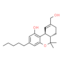 ChemSpider 2D Image | (6aS,10aS)-9-(Hydroxymethyl)-6,6-dimethyl-3-pentyl-6a,7,8,10a-tetrahydro-6H-benzo[c]chromen-1-ol | C21H30O3