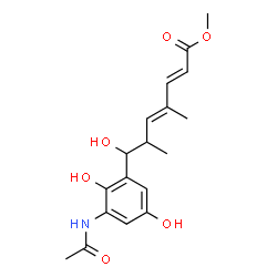 ChemSpider 2D Image | Methyl (2E,4E)-7-(3-acetamido-2,5-dihydroxyphenyl)-7-hydroxy-4,6-dimethyl-2,4-heptadienoate | C18H23NO6