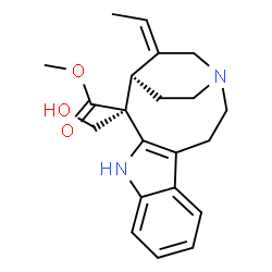 ChemSpider 2D Image | Methyl (1R,2S,16E)-16-ethylidene-2-(hydroxymethyl)-4,14-diazatetracyclo[12.2.2.0~3,11~.0~5,10~]octadeca-3(11),5,7,9-tetraene-2-carboxylate | C21H26N2O3