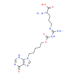 ChemSpider 2D Image | (E)-N~5~-{Amino[({[5-(6-oxo-3,6-dihydro-9H-purin-9-yl)pentyl]oxy}carbonyl)amino]methylene}ornithine | C17H26N8O5