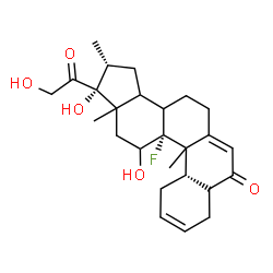 ChemSpider 2D Image | (1R,2R,11aS,11cR)-11c-Fluoro-1-glycoloyl-1,12-dihydroxy-2,11b,13a-trimethyl-1,2,3,3a,3b,4,5,7a,8,11,11a,11b,11c,12,13,13a-hexadecahydro-7H-benzo[g]cyclopenta[a]phenanthren-7-one | C26H35FO5