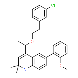 ChemSpider 2D Image | 4-{1-[2-(3-Chlorophenyl)ethoxy]ethyl}-6-(2-methoxyphenyl)-2,2-dimethyl-1,2-dihydroquinoline | C28H30ClNO2