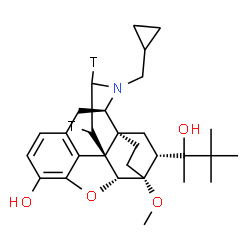 ChemSpider 2D Image | (5alpha,6beta,14beta,15S,18R)-17-(Cyclopropylmethyl)-18-[(2R)-2-hydroxy-3,3-dimethyl-2-butanyl]-6-methoxy(15,16-~3~H_2_)-18,19-dihydro-4,5-epoxy-6,14-ethenomorphinan-3-ol | C29H39T2NO4