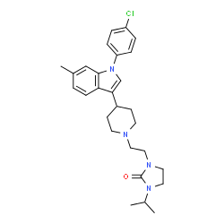 ChemSpider 2D Image | 1-(2-{4-[1-(4-Chlorophenyl)-6-methyl-1H-indol-3-yl]-1-piperidinyl}ethyl)-3-isopropyl-2-imidazolidinone | C28H35ClN4O