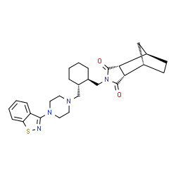ChemSpider 2D Image | (1R,2R,6S,7S)-4-{[(1R,2R)-2-{[4-(1,2-Benzothiazol-3-yl)-1-piperazinyl]methyl}cyclohexyl]methyl}-4-azatricyclo[5.2.1.0~2,6~]decane-3,5-dione | C28H36N4O2S