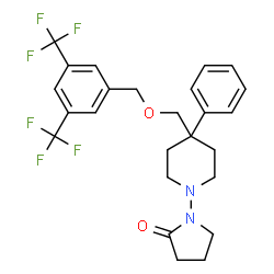 ChemSpider 2D Image | 1-[4-({[3,5-Bis(trifluoromethyl)benzyl]oxy}methyl)-4-phenyl-1-piperidinyl]-2-pyrrolidinone | C25H26F6N2O2