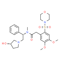 ChemSpider 2D Image | 2-[4,5-Dimethoxy-2-(4-morpholinylsulfonyl)phenyl]-N-{(1S)-2-[(3S)-3-hydroxy-1-pyrrolidinyl]-1-phenylethyl}-N-methylacetamide | C27H37N3O7S