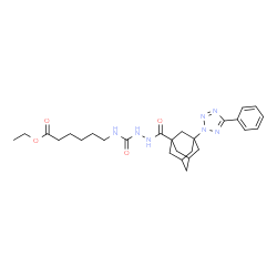 ChemSpider 2D Image | Ethyl 6-{[(2-{[3-(5-phenyl-2H-tetrazol-2-yl)adamantan-1-yl]carbonyl}hydrazino)carbonyl]amino}hexanoate | C27H37N7O4