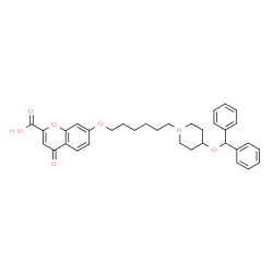 ChemSpider 2D Image | 7-({6-[4-(Diphenylmethoxy)-1-piperidinyl]hexyl}oxy)-4-oxo-4H-chromene-2-carboxylic acid | C34H37NO6