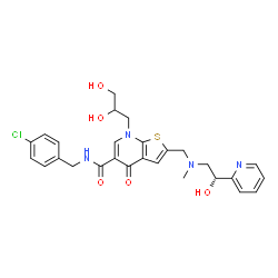 ChemSpider 2D Image | N-(4-Chlorobenzyl)-7-(2,3-dihydroxypropyl)-2-({[(2R)-2-hydroxy-2-(2-pyridinyl)ethyl](methyl)amino}methyl)-4-oxo-4,7-dihydrothieno[2,3-b]pyridine-5-carboxamide | C27H29ClN4O5S