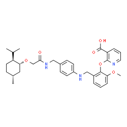 ChemSpider 2D Image | 2-(2-{[(4-{[({[(1R,2S,5R)-2-Isopropyl-5-methylcyclohexyl]oxy}acetyl)amino]methyl}phenyl)amino]methyl}-6-methoxyphenoxy)nicotinic acid | C33H41N3O6