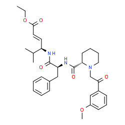 ChemSpider 2D Image | Ethyl (2E,4S)-4-{[N-({(2S)-1-[2-(3-methoxyphenyl)-2-oxoethyl]-2-piperidinyl}carbonyl)-L-phenylalanyl]amino}-5-methyl-2-hexenoate | C33H43N3O6