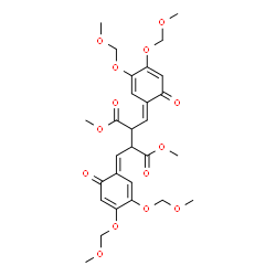 ChemSpider 2D Image | Dimethyl 2,3-bis{(E)-[3,4-bis(methoxymethoxy)-6-oxo-2,4-cyclohexadien-1-ylidene]methyl}succinate | C28H34O14