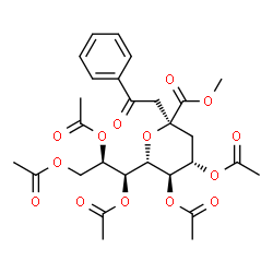 ChemSpider 2D Image | Methyl (6R)-4,5-di-O-acetyl-2,6-anhydro-3-deoxy-2-(2-oxo-2-phenylethyl)-6-[(1S,2R)-1,2,3-triacetoxypropyl]-L-lyxo-hexonate | C28H34O14