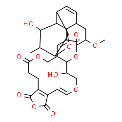 ChemSpider 2D Image | (2E,15E)-19,32-Dihydroxy-23-methoxy-2,31-dimethyl-6,12,17,21,34-pentaoxahexacyclo[28.3.1.0~1,25~.0~4,20~.0~10,14~.0~28,33~]tetratriaconta-2,10(14),15,26-tetraene-7,11,13,22-tetrone | C32H38O12