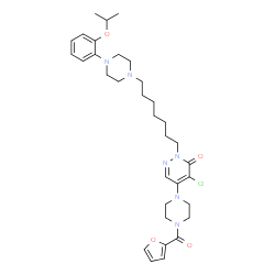 ChemSpider 2D Image | 4-Chloro-5-[4-(2-furoyl)-1-piperazinyl]-2-{7-[4-(2-isopropoxyphenyl)-1-piperazinyl]heptyl}-3(2H)-pyridazinone | C33H45ClN6O4