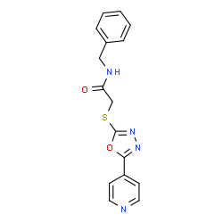 ChemSpider 2D Image | N-Benzyl-2-{[5-(4-pyridinyl)-1,3,4-oxadiazol-2-yl]sulfanyl}acetamide | C16H14N4O2S