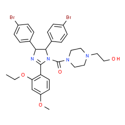 ChemSpider 2D Image | [4,5-Bis(4-bromophenyl)-2-(2-ethoxy-4-methoxyphenyl)-4,5-dihydro-1H-imidazol-1-yl][4-(2-hydroxyethyl)-1-piperazinyl]methanone | C31H34Br2N4O4